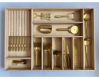 Custom Wood Kitchen Drawer Organizer - Wood Utensil Holder