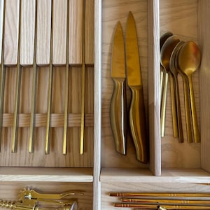 Ready to Ship | Drawer Organizer with 8-Knife Insert – Solid Ash Wood Tray for Silverware – 20.8In x 19.8In | CRAFTOLAS