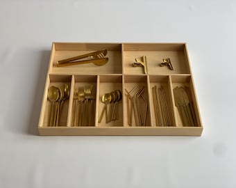 Custom Ash Wood Kitchen Drawer Organizer: Silverware & Utensil Tray