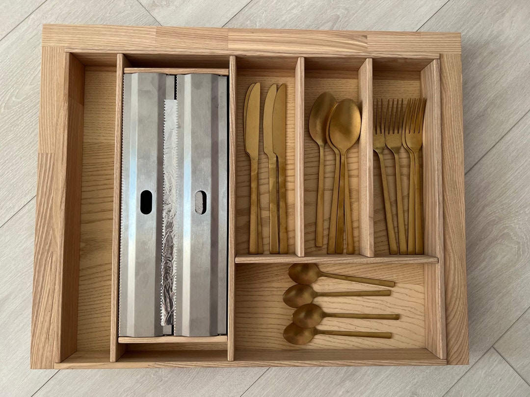 Silverware Drawer, Wooden Kitchen Drawer Insert, Organizer Cling Wrap