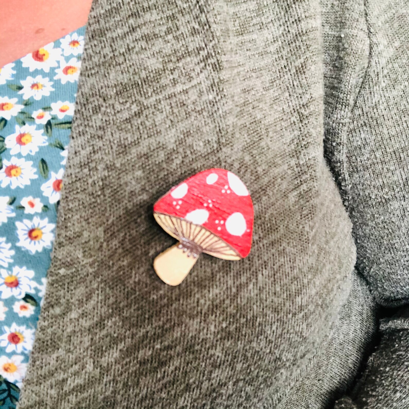 Hand painted wooden mushroom pin badge brooch mushroom pin Etsy