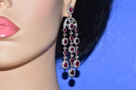Natural Ruby and Fine Diamond Chandelier Earrings… - image 5
