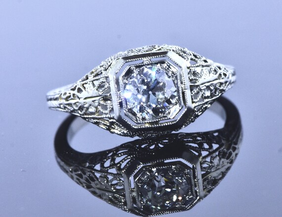 Antique Filigree Ring Fine .65 Ct. Diamond and 18… - image 10