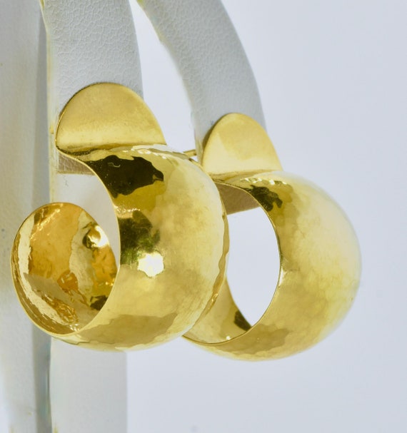 Hoop Style Earrings in Bright Yellow Gold, Hammer… - image 3