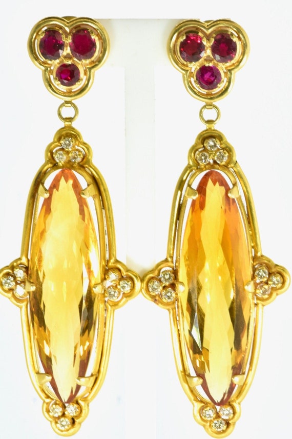 Dramatic Citrine, Burma Ruby and Diamond 18K Vinta