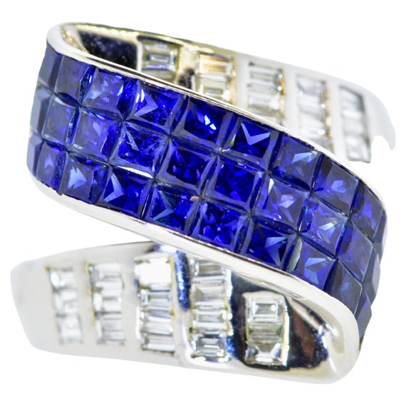 Sapphire, Diamond and 18k White Gold Ring - image 1