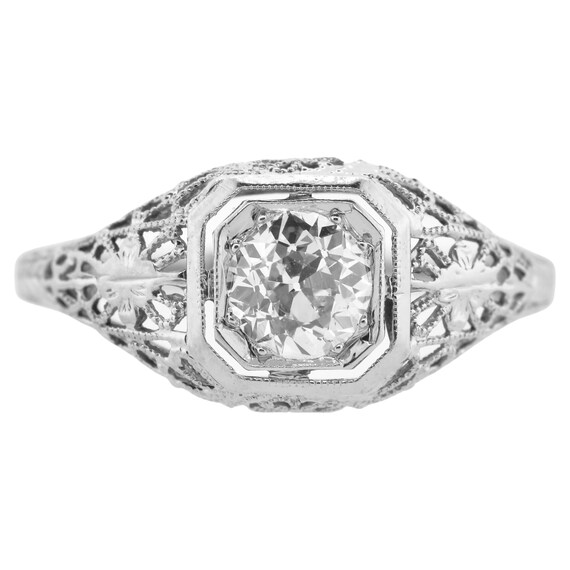 Antique Filigree Ring Fine .65 Ct. Diamond and 18… - image 1