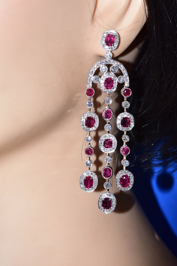 Natural Ruby and Fine Diamond Chandelier Earrings… - image 6