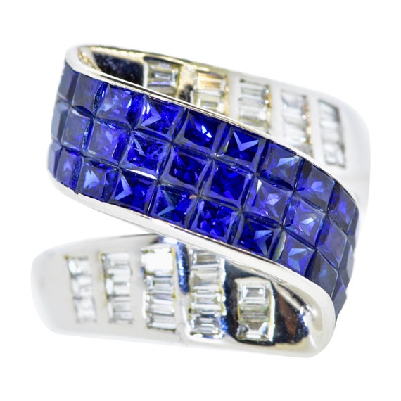 Sapphire, Diamond and 18k White Gold Ring - image 3