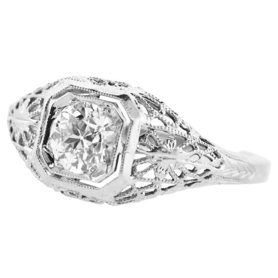 Antique Filigree Ring Fine .65 Ct. Diamond and 18… - image 4