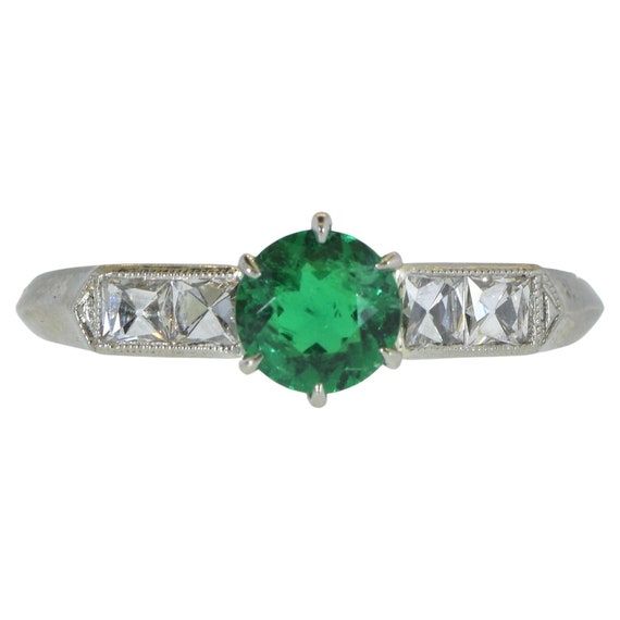 Colombian Emerald, Swiss Cut Diamond and Platinum 