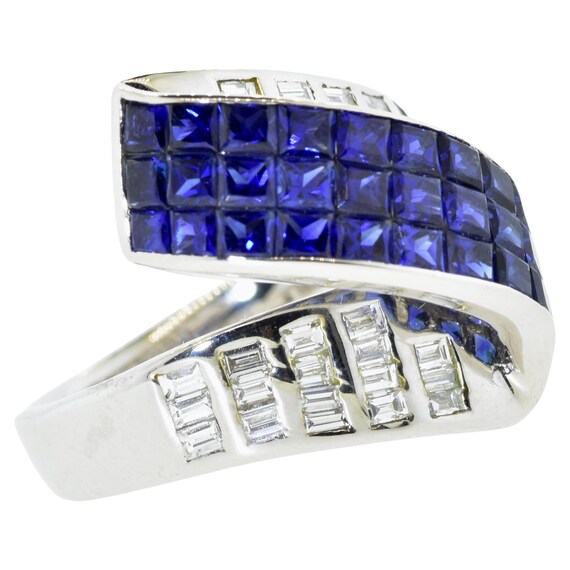 Sapphire, Diamond and 18k White Gold Ring - image 2