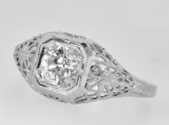 Antique Filigree Ring Fine .65 Ct. Diamond and 18… - image 7