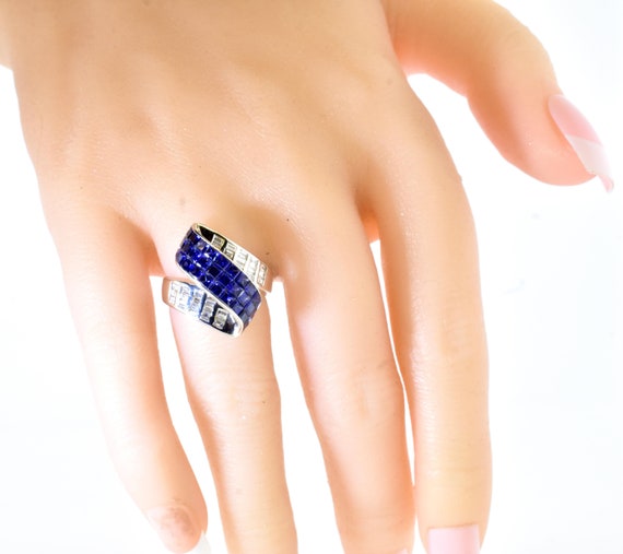 Sapphire, Diamond and 18k White Gold Ring - image 4