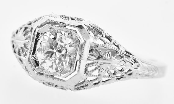 Antique Filigree Ring Fine .65 Ct. Diamond and 18… - image 5