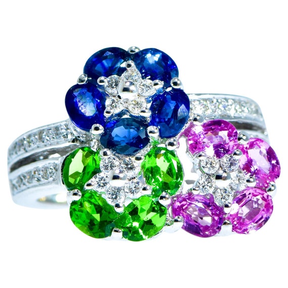 Sapphire, Tsavorite and Diamond Fine White Gold C… - image 4
