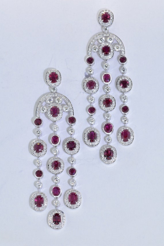 Natural Ruby and Fine Diamond Chandelier Earrings… - image 3