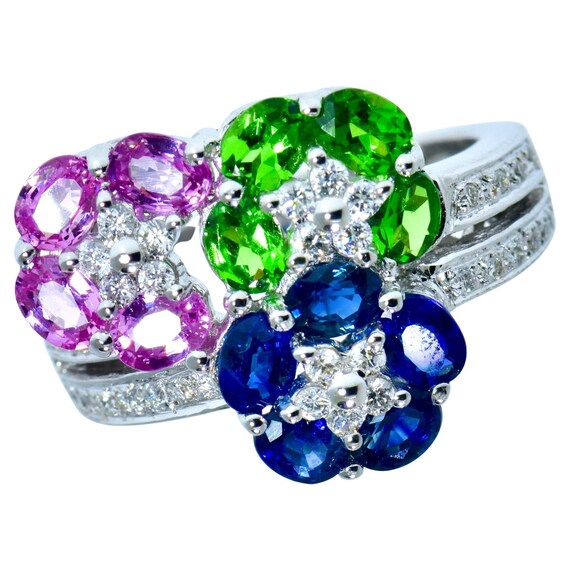 Sapphire, Tsavorite and Diamond Fine White Gold C… - image 5