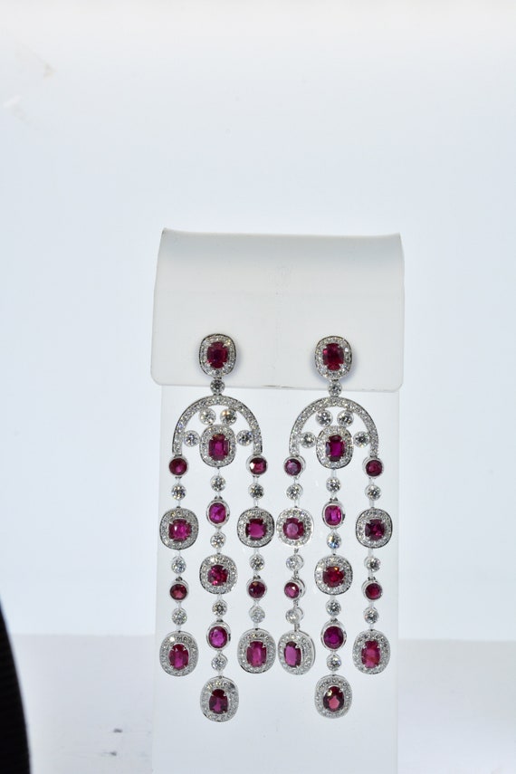 Natural Ruby and Fine Diamond Chandelier Earrings… - image 4