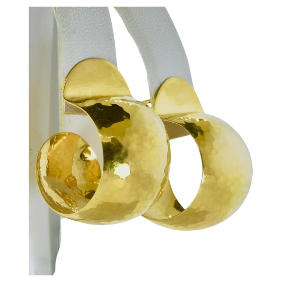 Hoop Style Earrings in Bright Yellow Gold, Hammer… - image 1