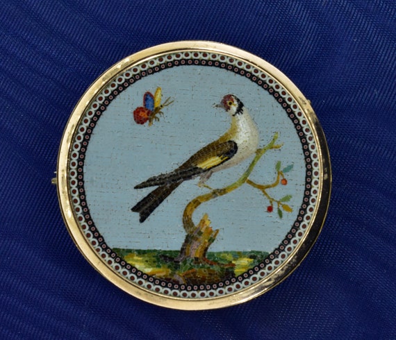 18th Century Micro Mosaic  Brooch of a Bird and a… - image 2