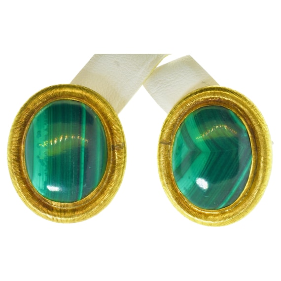 18k Yellow Gold and Malachite Earrings, C 1970