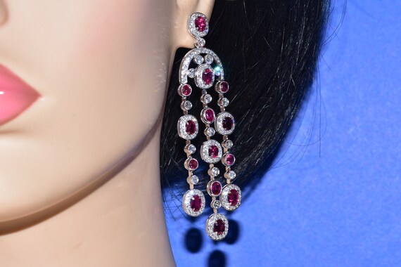 Natural Ruby and Fine Diamond Chandelier Earrings… - image 8