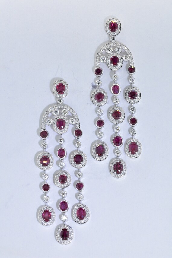 Natural Ruby and Fine Diamond Chandelier Earrings… - image 2