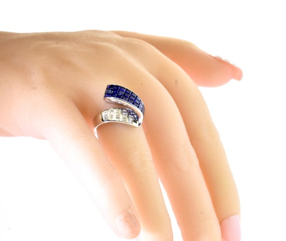 Sapphire, Diamond and 18k White Gold Ring - image 5