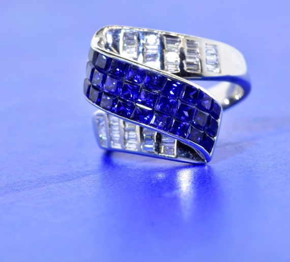 Sapphire, Diamond and 18k White Gold Ring - image 7