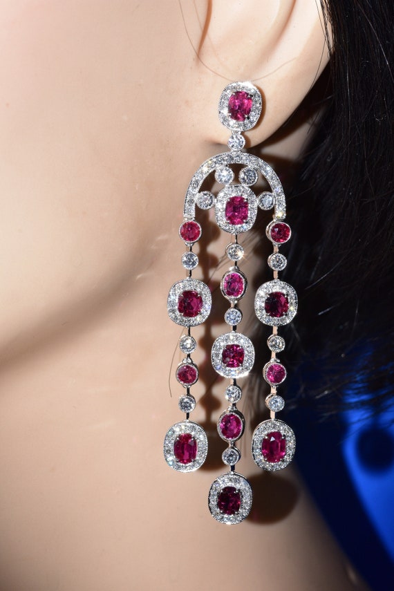 Natural Ruby and Fine Diamond Chandelier Earrings… - image 7