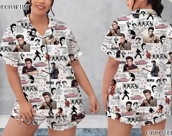 Conjunto corto de pijamas de Elvis Presley, conjunto de pijamas de Elvis Presley, conjunto de pijamas navideños, pantalones de pijama, pijamas de mujer, pijamas de dormir