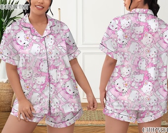 Conjunto corto de pijamas Hello Kitty, conjunto de pijamas Hello Kitty, conjunto de pijamas navideños, pantalones de pijama, pijamas de mujer, pijamas para dormir