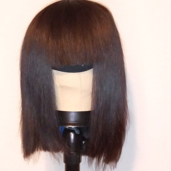10 Inch Straight Human Hair Wig with Bangs
