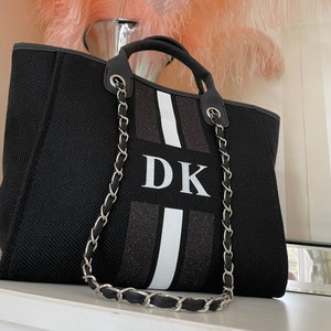 Monogram Tote Bag Canvas Customised Grey Chain Handbag -  Finland