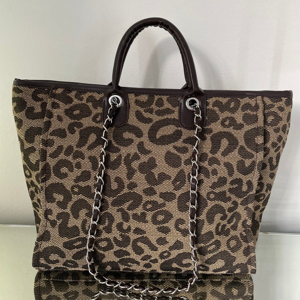 Leopard Print Canvas Tote Bag Handbag Gift for Her