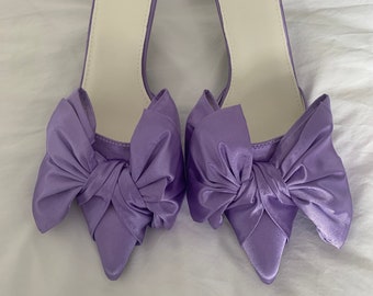 purple satin shoes