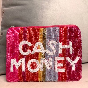 Beaded Coin Purse, Cash Money Coin Purse, Kitty Purse, Rainbow Beaded Purse, Embellished Purse, Gift For Her