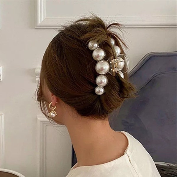 Handmade Luxury Ivory Pearl Cream Hair Clip Bridal Claw Bride to Be