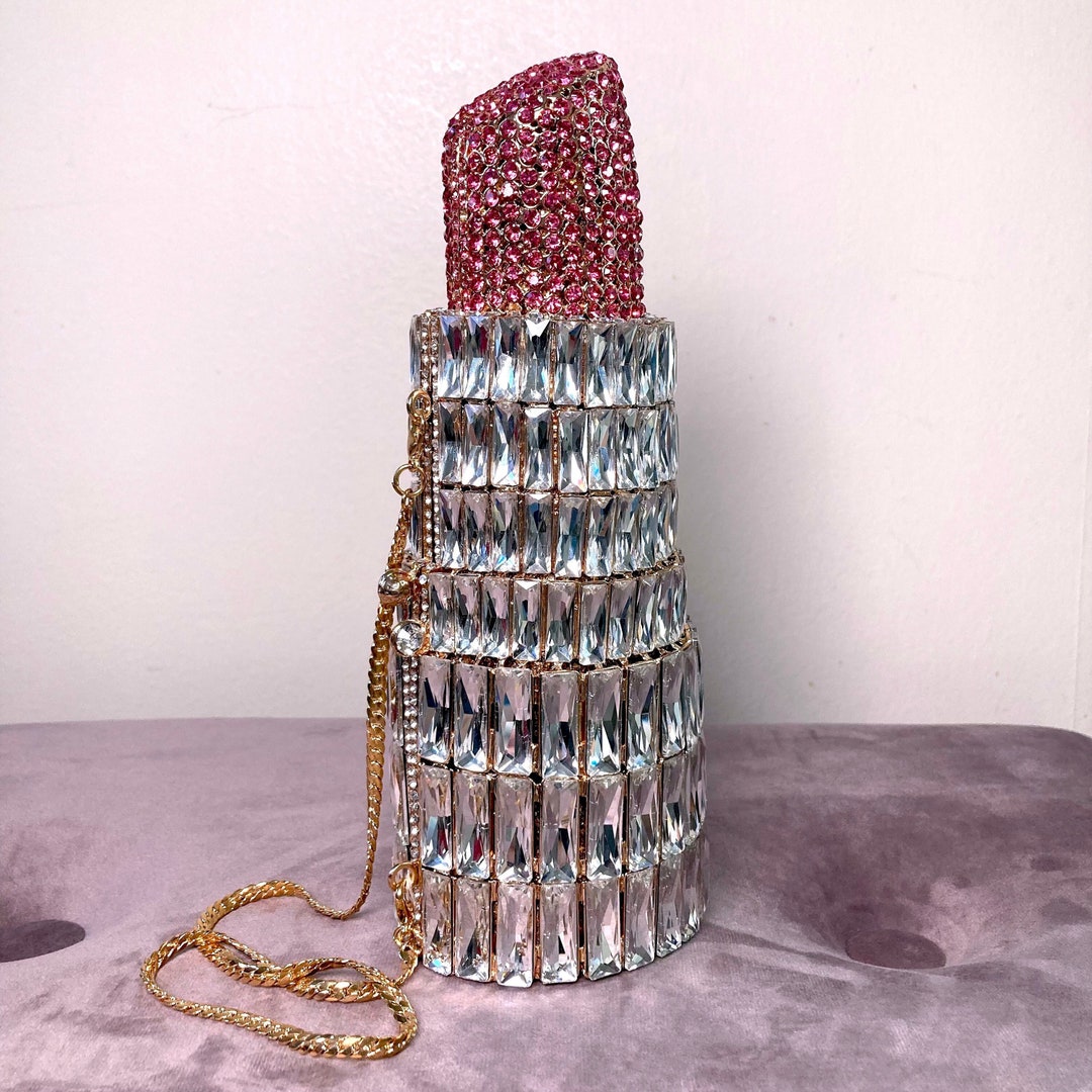 Lipstick Crystal Purse Rhinestone Clutch Evening Handbag, 04 Big Size