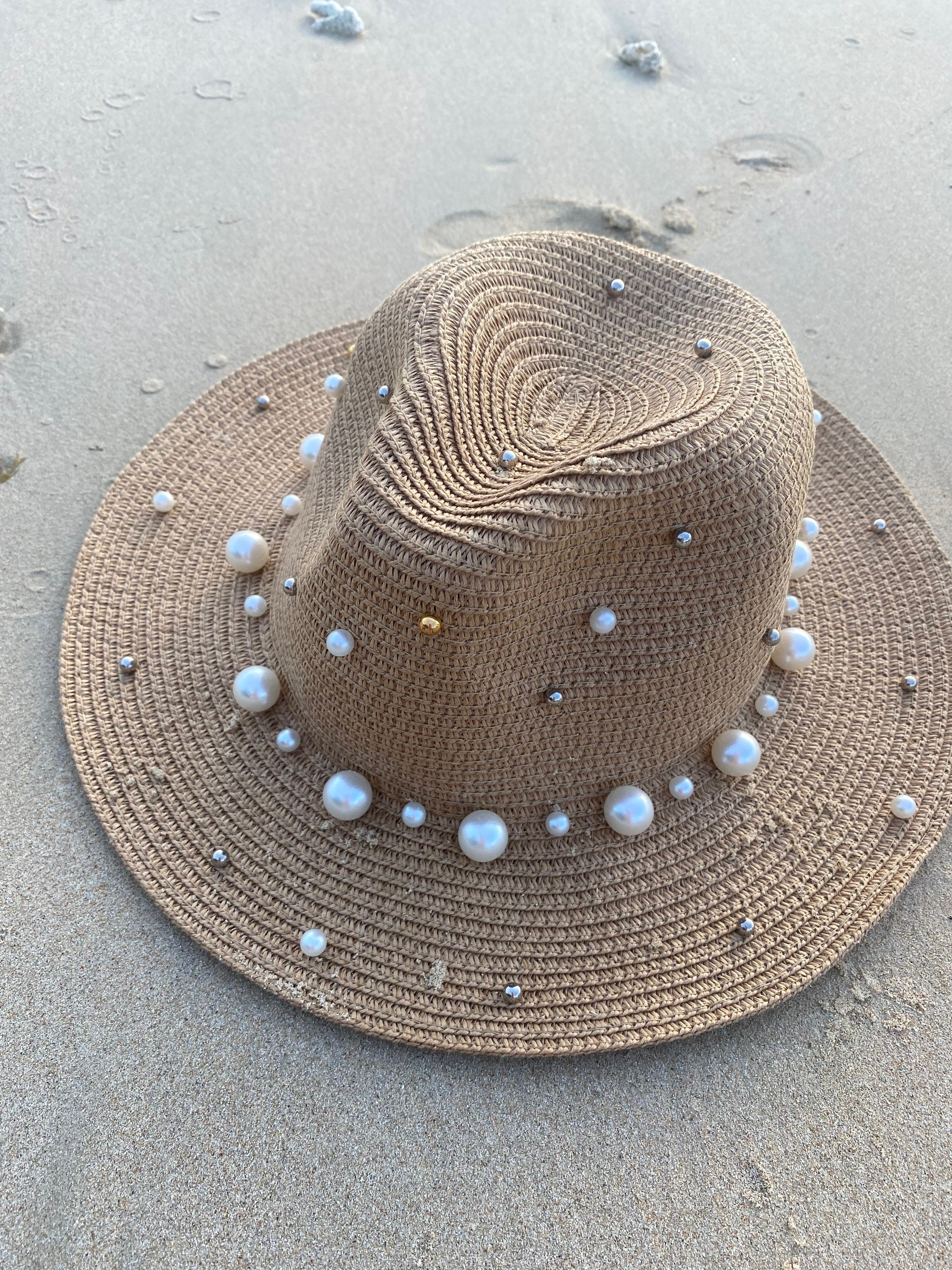 Embellished Pearl Beach Hat Straw Hat 