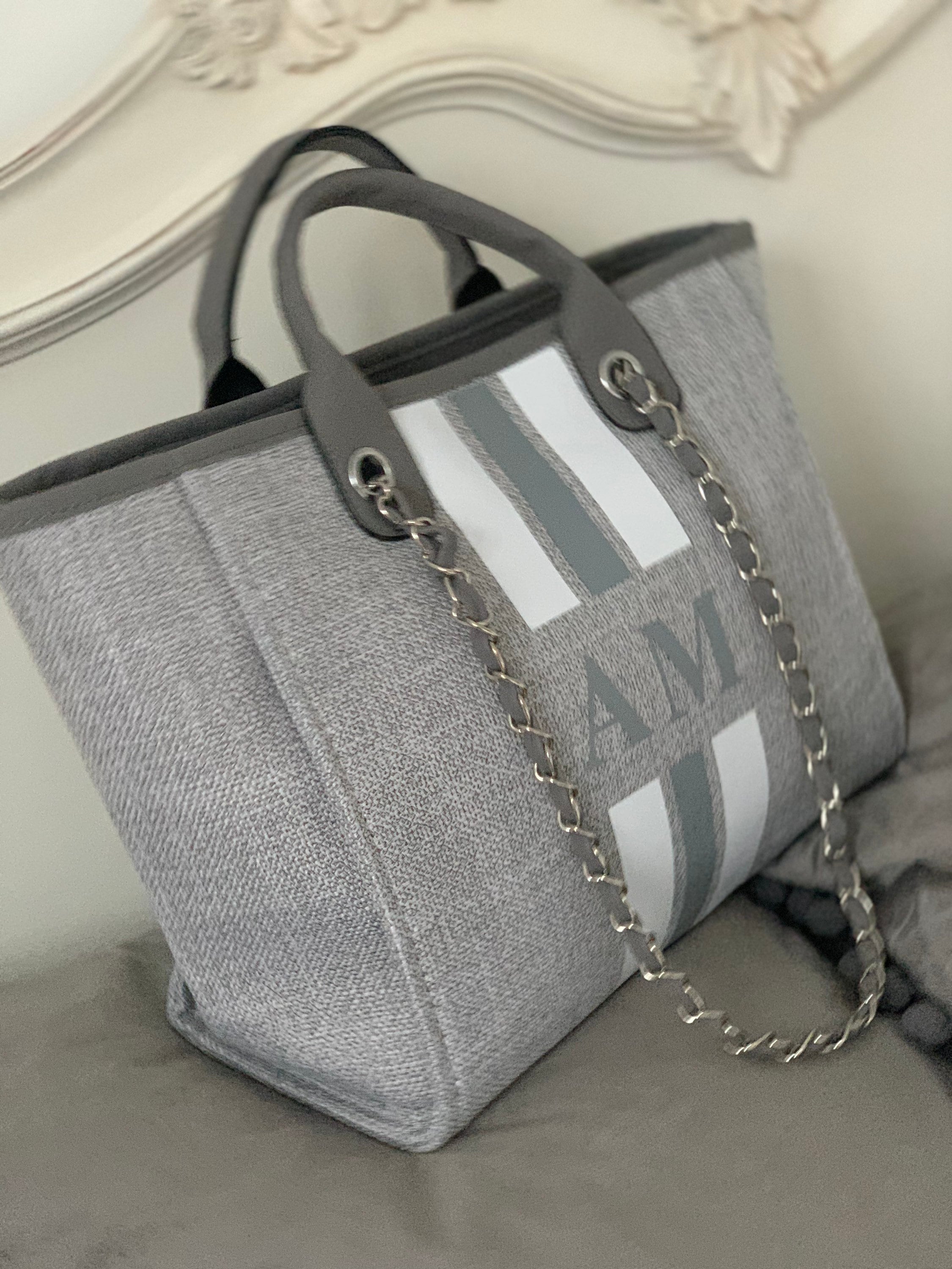 Monogram Tote Bag Canvas Customised Grey Chain Handbag -  Finland