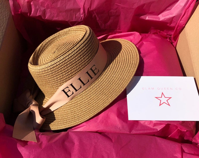 Personalised Straw Hat Personalized Beach Hat Sun Hat Customised Ribbon Bow Holiday Hen Party Wedding Bride Birthday Gift for Her