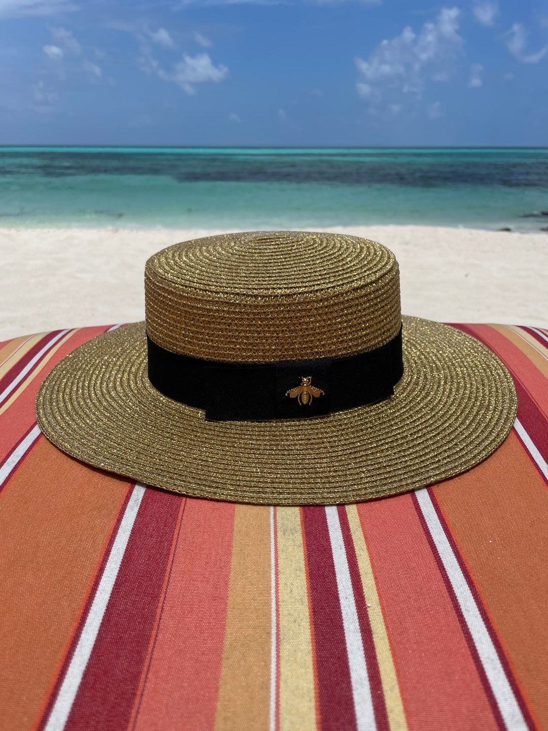 Gold Shimmery Bee Summer Straw Sun Hat Vacation Holiday - Etsy