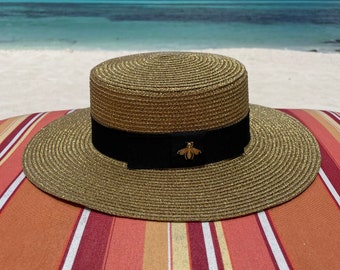 Gold Shimmery Bee Summer Straw Sun Hat Vacation Holiday