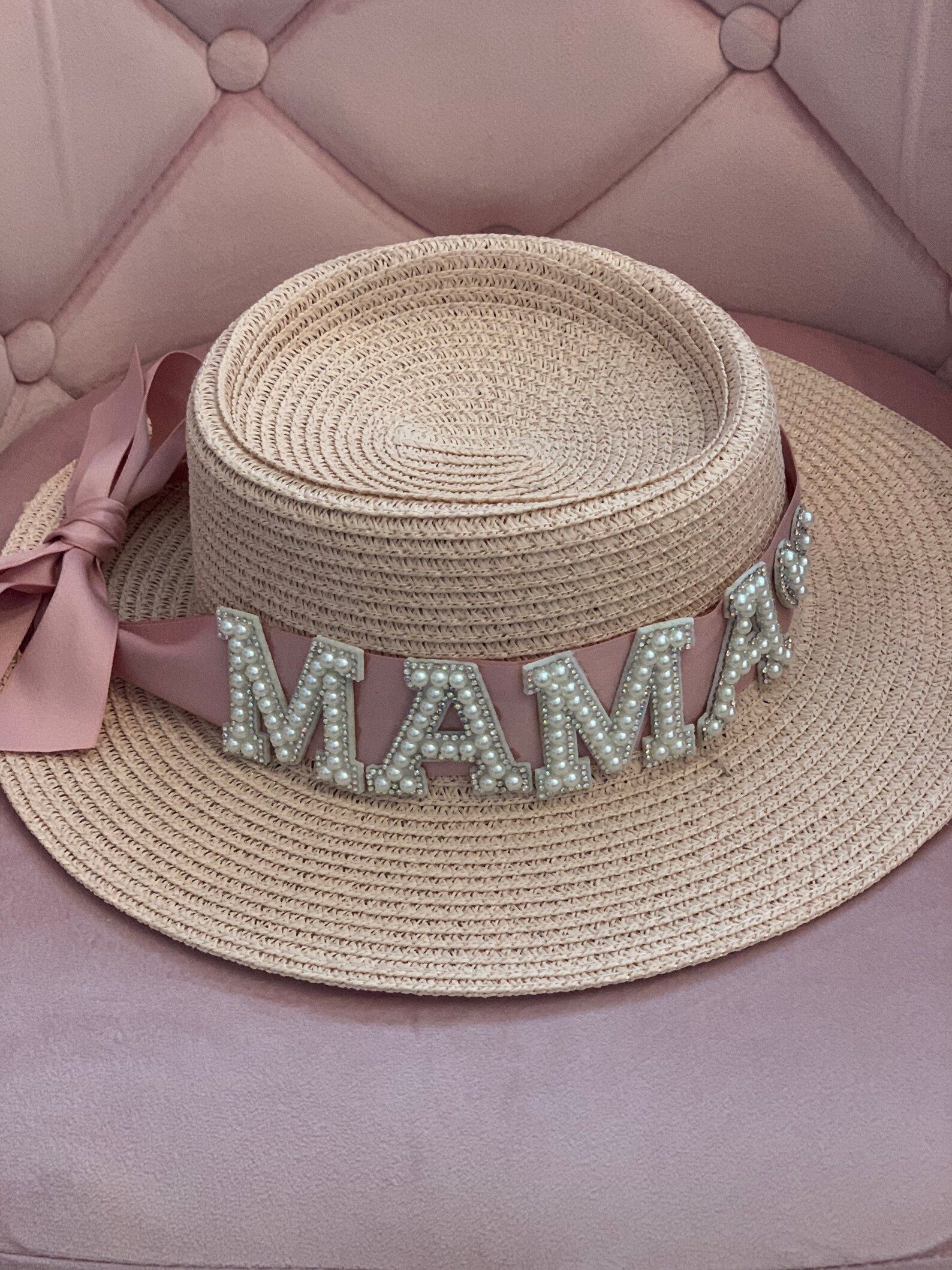 Baby Shower Hat Pink Straw Mama Mother Mum Beach Sun Etsy