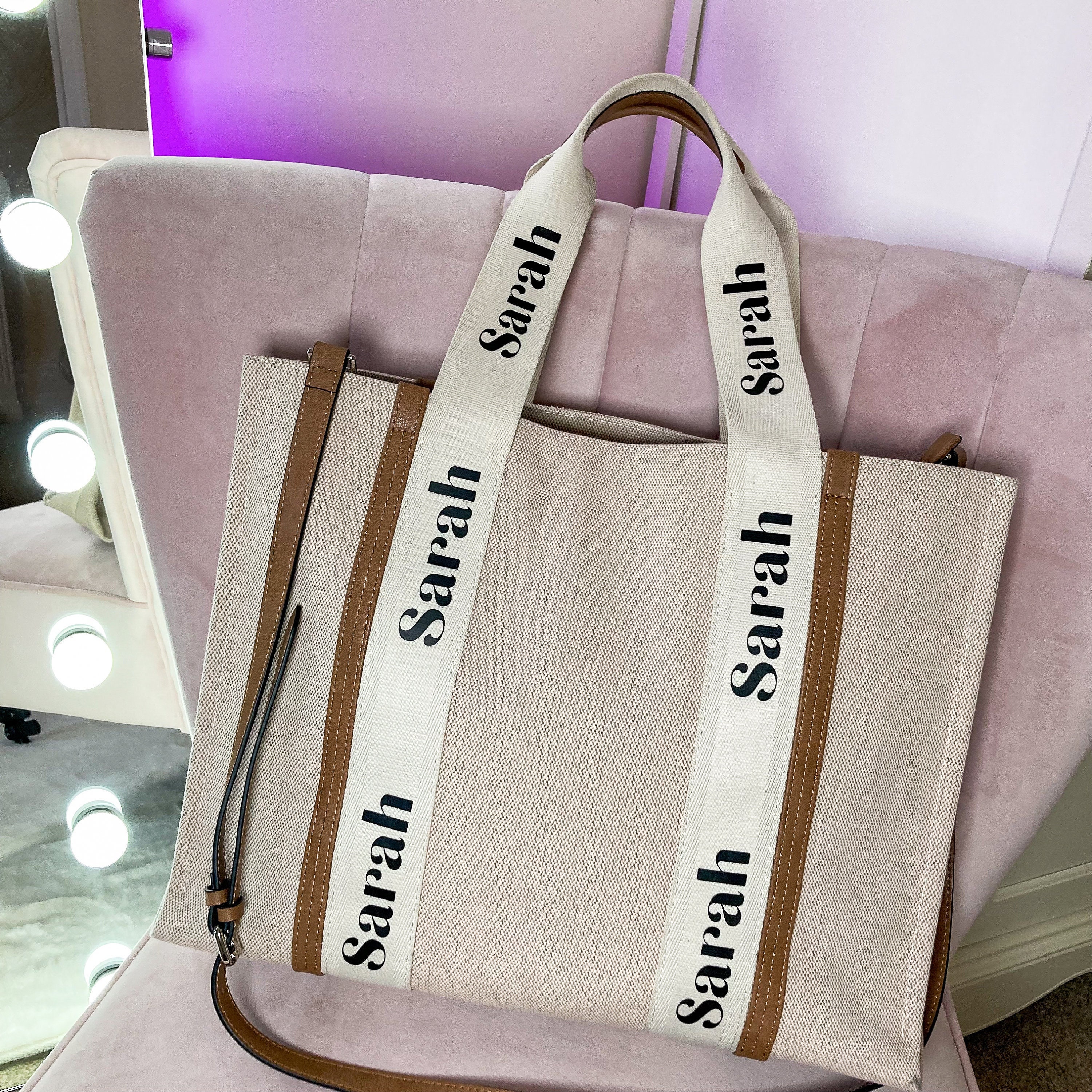 Beige canvas deals tote bag
