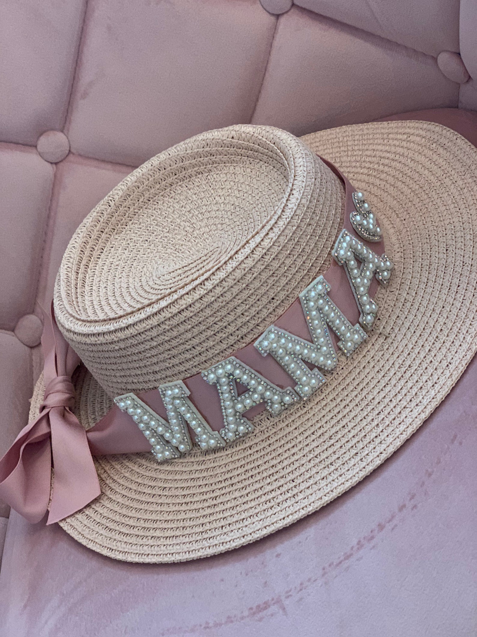 Baby Shower Hat Pink Straw Mama Mother Mum Beach Sun Etsy
