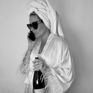 White Feather Robe Long Silk Robe Bridal Robe Wedding Day Robe Dressing Gown Bridesmaid Robe Bridesmaid Gift White Evening Gown