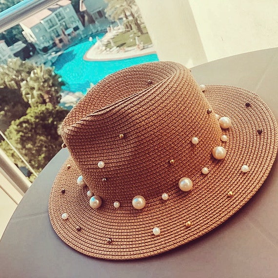Embellished Pearl Beach Hat Straw Hat 